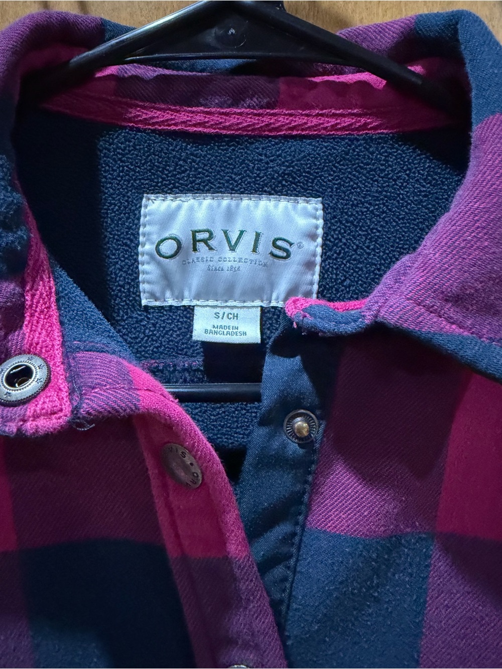 Orvis Pink & Navy Plaid Snap-Front Fleece-Lined Shirt Jacket